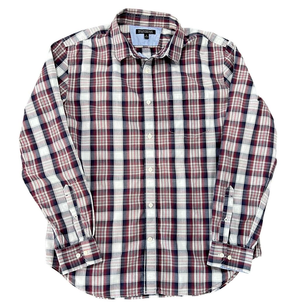 BANANA REPUBLIC Men's Button Down Plaid Dress Shirt XL Long Sleeve Tailored Slim